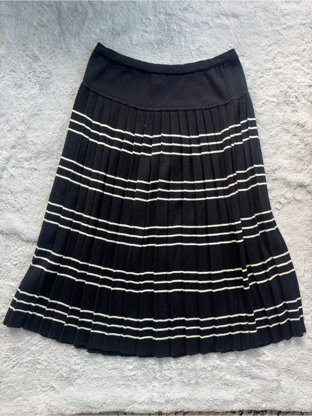Vintage Schrader Pleated Wool Blend Midi Skirt Black White XL